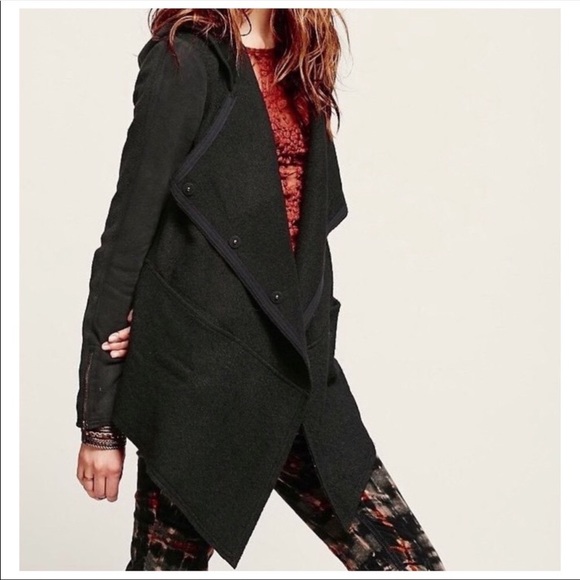 Free People Black Drippy Wool Jacket XS - Picture 5 of 10